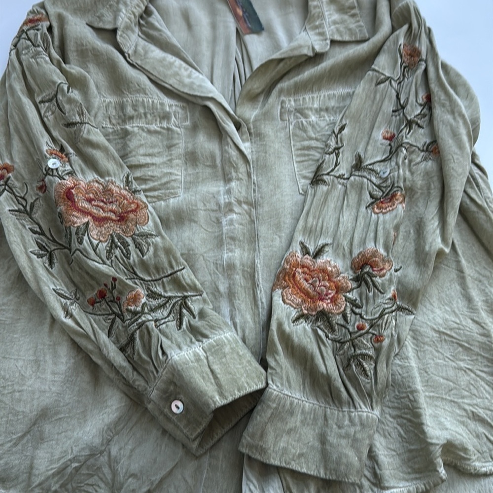 Aratta Silent Journey Embroidered Floral Collared Blouse Size Small - Picture 8 of 15